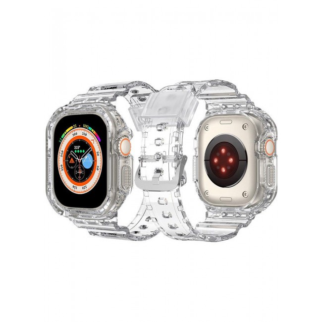 CATANES Strap Bands TPU Smart Apple Watch Bands 49mm with Bumper Protective Case Crystal Sports Wristband Compatible with Series Ultra2,Ultra Clear Color