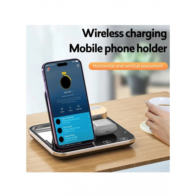 Catanes 4-in-1 Wireless Charger Stand with RGB Light for Phone, Watch & Headset - Black R12