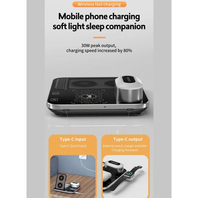 Catanes 4-in-1 Wireless Charger Stand with RGB Light for Phone, Watch & Headset - Black R12