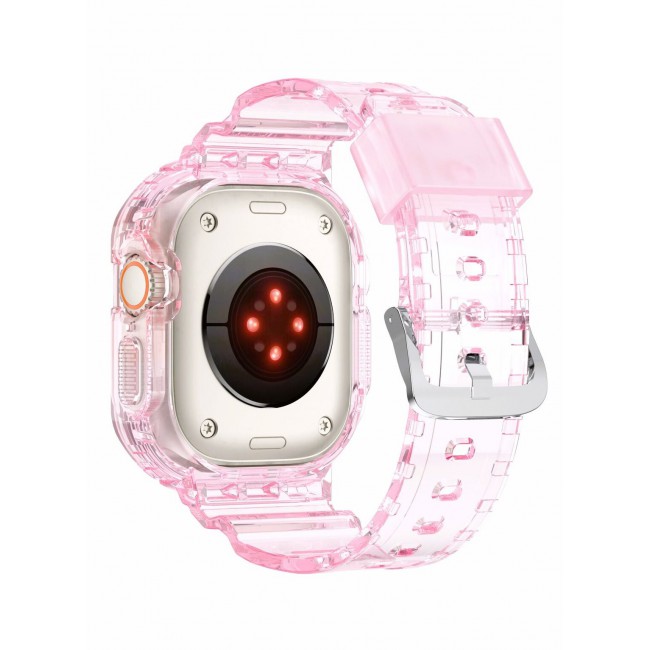 CATANES Apple Watch Ultra Band 49mm Crystal Clear Band with Bumper Case Soft Transparent TPU Strap for iWatch Ultra Pink