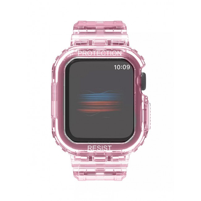 CATANES Apple Watch Ultra Band 49mm Crystal Clear Band with Bumper Case Soft Transparent TPU Strap for iWatch Ultra Pink