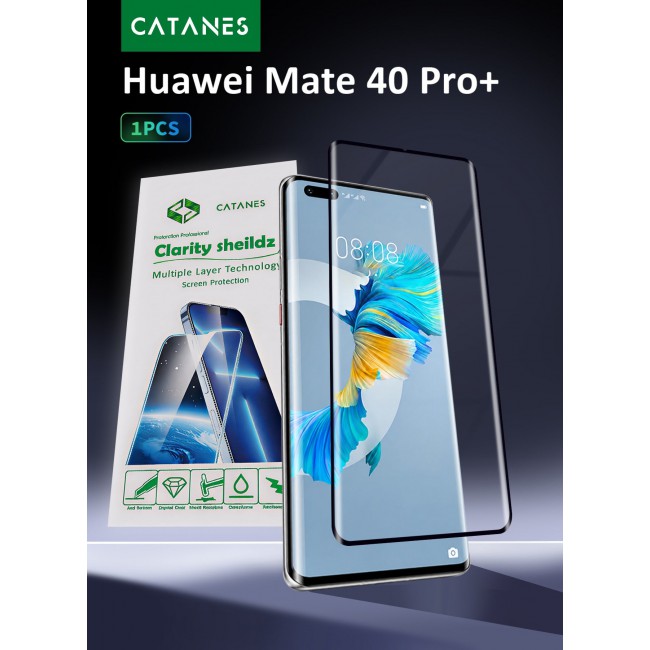 CATANES Screen Protector Compatible with Huawei Mate 40 Pro Plus Curved Tempered Glass , Case Friendly 9H Hardness Anti-Scratch High Definition Clear Film Black Side