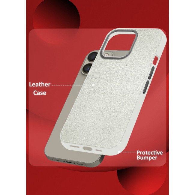 CATANES (for iPhone 15 Pro) Case Cover Leather Case with Lens Frame Shockproof Full Body Protective Cover White