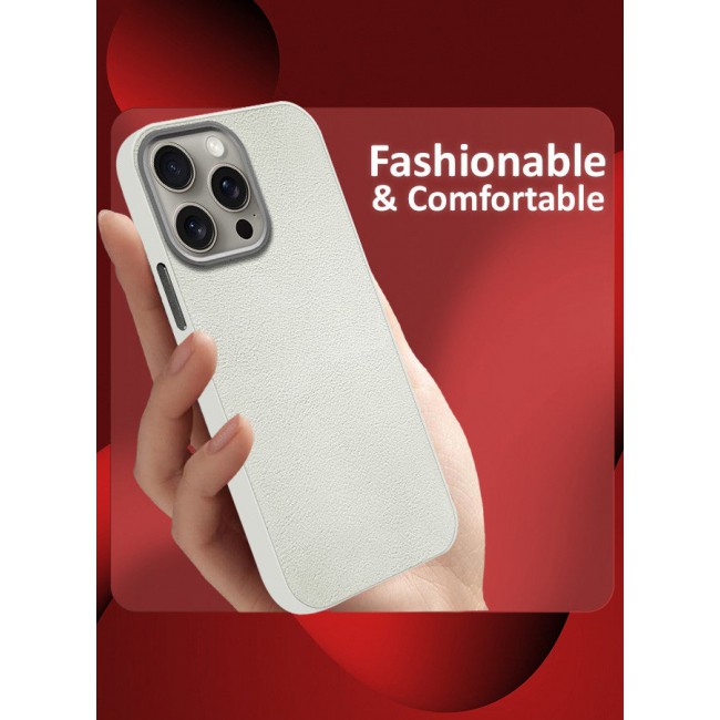 CATANES (for iPhone 15 Pro) Case Cover Leather Case with Lens Frame Shockproof Full Body Protective Cover White