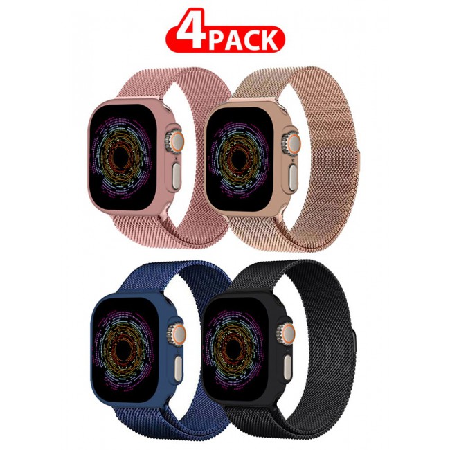 CATANES 4 Pack Stainless Steel Milanese Loop Compatible with Apple Watch Band 42mm 44mm 45mm 49mm men and women Mesh Loop Magnetic Clasp Replacement for iWatch Bands Ultra2/Ultra/Series 9 8 7 SE 6 5 4 3 2 1