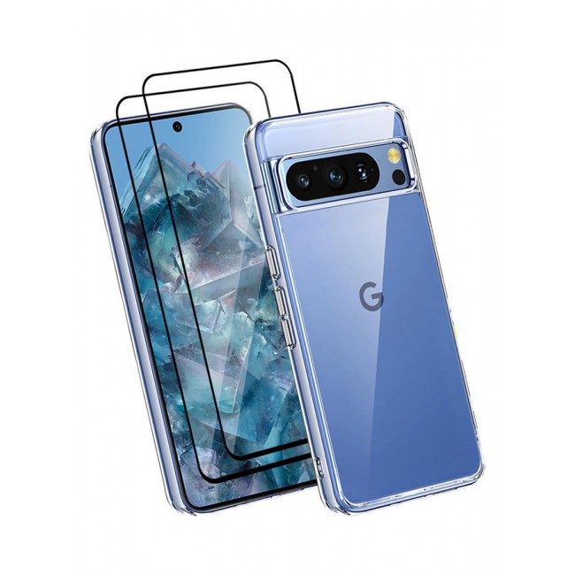 CATANES 3 Packs For Google Pixel 8 Pro TPU Case and 2 Screen Protectors Clear Transparent Shockproof Protective Phone Case Scratch Resistant Cover