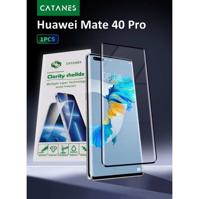 CATANES Screen Protector Compatible with Huawei Mate 40 Pro Curved Tempered Glass , Case Friendly 9H Hardness Anti-Scratch High Definition Clear Film Black Side