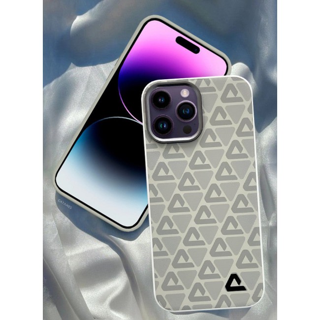 CATANES (for iPhone 14 Pro Max) Case Leather Back Cover Triangle Pattern Shockproof Protective Phone Case Light Beige