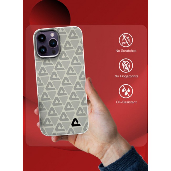 CATANES (for iPhone 14 Pro Max) Case Leather Back Cover Triangle Pattern Shockproof Protective Phone Case Light Beige
