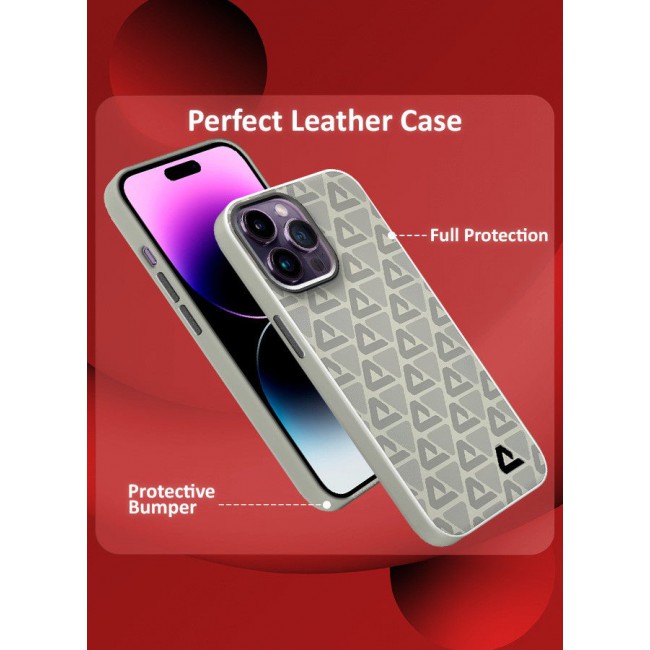 CATANES (for iPhone 14 Pro Max) 3 Pack Case and 2 Screen Protectors Leather Back Cover Triangle Pattern Shockproof Protective Phone Case Light Beige