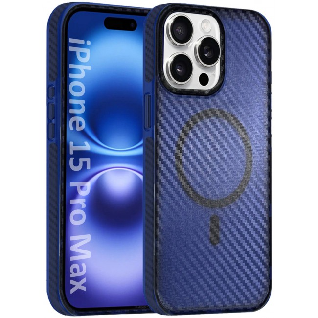 CATANES (for iPhone 15 Pro Max) Magsafe Case Cover Carbon Fiber Magnetic Strong Shockproof Protective Slim Thin Cover Transparent Matte - Blue Color
