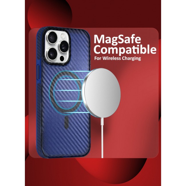 CATANES (for iPhone 15 Pro Max) Magsafe Case Cover Carbon Fiber Magnetic Strong Shockproof Protective Slim Thin Cover Transparent Matte - Blue Color