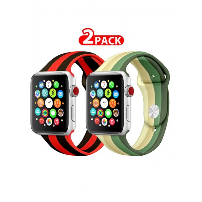 CATANES 2 Pack For Apple Watch Band 41mm 40mm 38mm Stripe Silicone Replacement Band for iWatch Series 7/SE/6/5/4/3/2/1