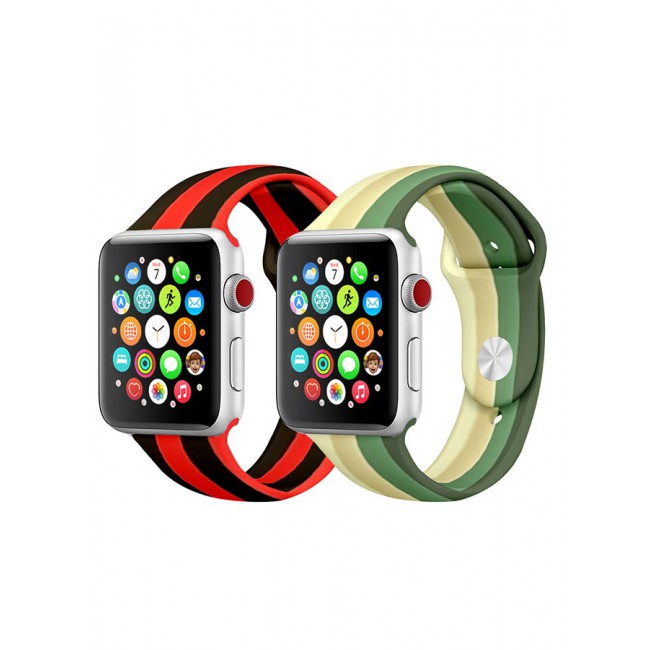 CATANES 2 Pack For Apple Watch Band 41mm 40mm 38mm Stripe Silicone Replacement Band for iWatch Series 7/SE/6/5/4/3/2/1