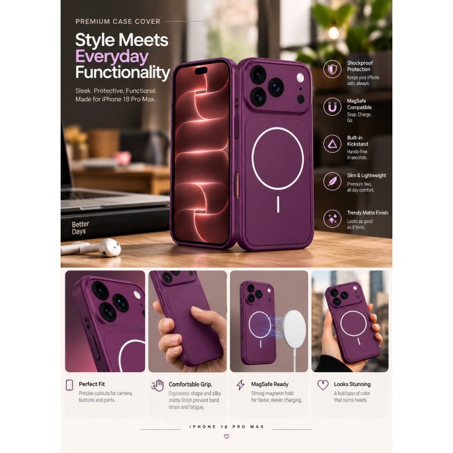 CATANES 2 Pack MagSafe Compatible Case for iPhone 18 Pro Max, Protective Bumper with Drop Protection & Lens Cover - Burgundy