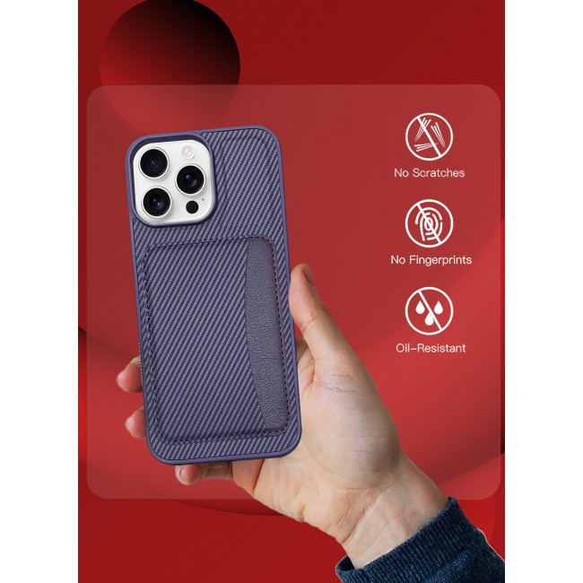 CATANES iPhone 16 Pro Max Case Leather Antifingerprint Cover with Detachable Wallet Card Slot Shell Insert Card Holder Anti Fall Protection Carbon Fiber Design - Purple