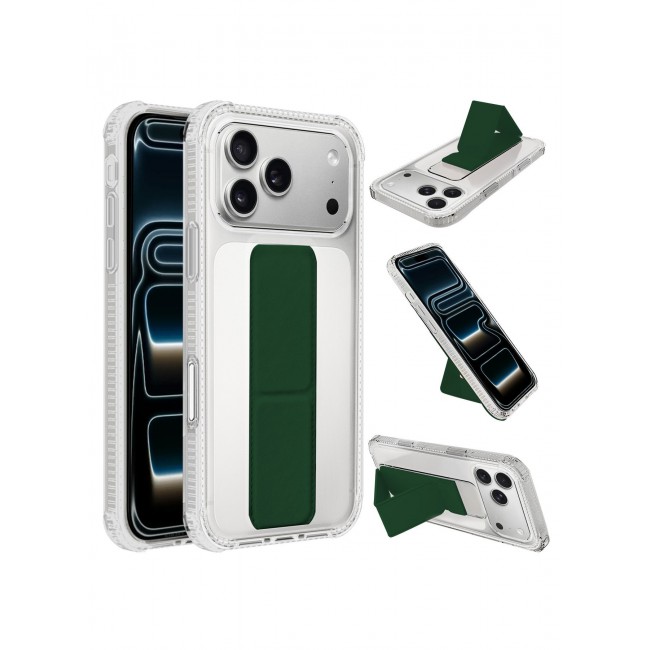 CATANES 2 Packs Finger Grip Clear Case Cover for iPhone 17 Pro Max - Kickstand Car Magnetic Holder Multi-function Protective Two-in-one Case with Privacy Screen Protector - Dark Green
