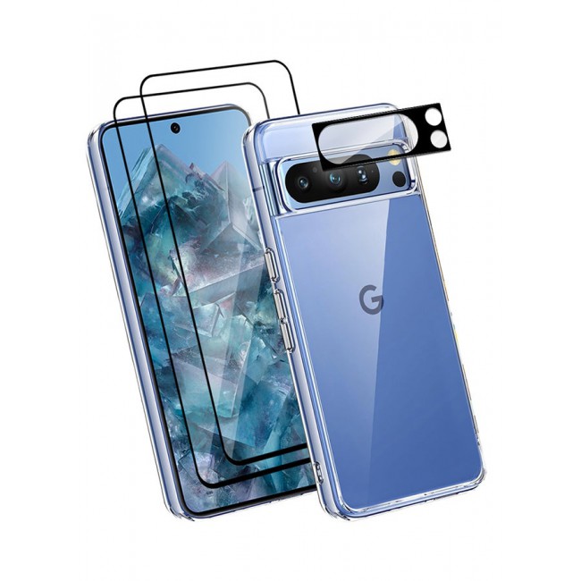 CATANES 4 Packs For Google Pixel 8 Pro TPU Case and 2 Screen Protectors and Camera Lens Protector Clear Transparent Shockproof Protective Phone Case Scratch Resistant Cover
