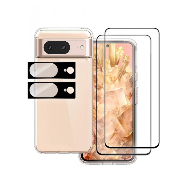 CATANES 5 Packs For Pixel 8 TPU Case and 2 Screen Protectors and 2 Camera Lens Protectors Clear Transparent Shockproof Protective Phone Case Scratch Resistant Cover