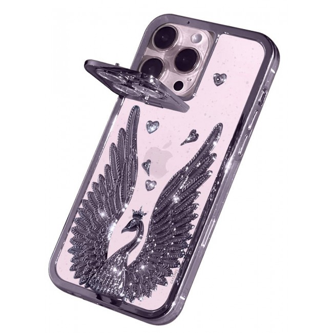 CATANES iPhone 15 Pro Max Bling Case Peacock Glitter Hard TPU Shockproof Protection Cover With Kickstand for Women Girls Purple