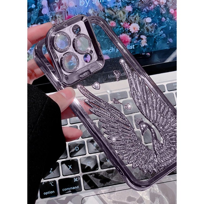 CATANES iPhone 15 Pro Max Bling Case Peacock Glitter Hard TPU Shockproof Protection Cover With Kickstand for Women Girls Purple
