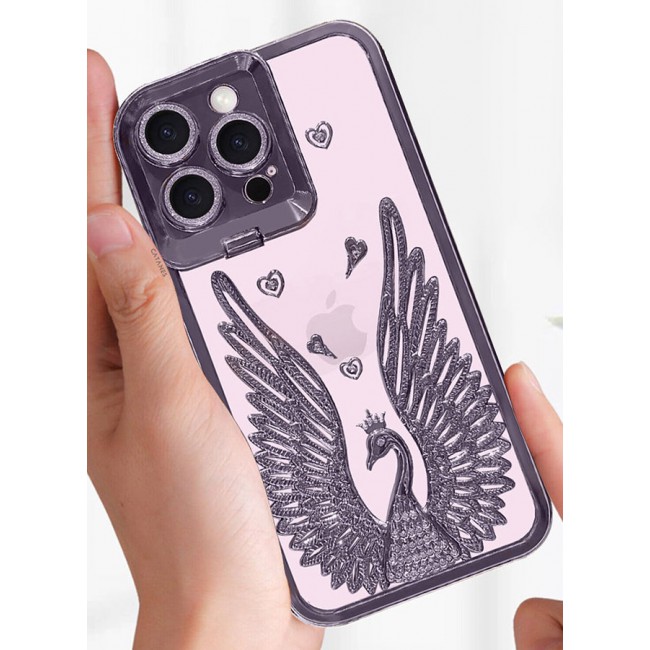 CATANES iPhone 15 Pro Max Bling Case Peacock Glitter Hard TPU Shockproof Protection Cover With Kickstand for Women Girls Purple