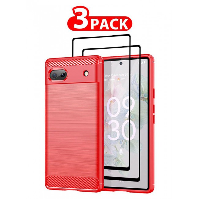 CATANES 3 Packs For Google Pixel 6a Case Cover and 2 Screen Protectors Soft TPU Bumper Protective Back Case Red