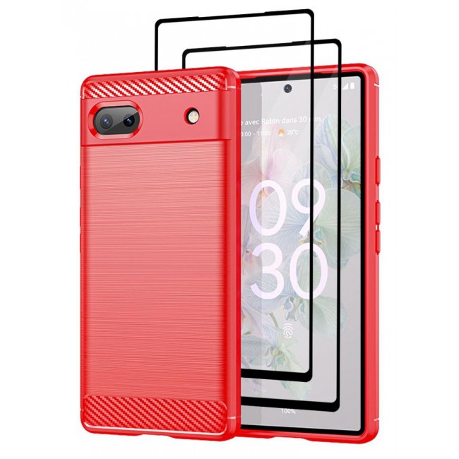 CATANES 3 Packs For Google Pixel 6a Case Cover and 2 Screen Protectors Soft TPU Bumper Protective Back Case Red