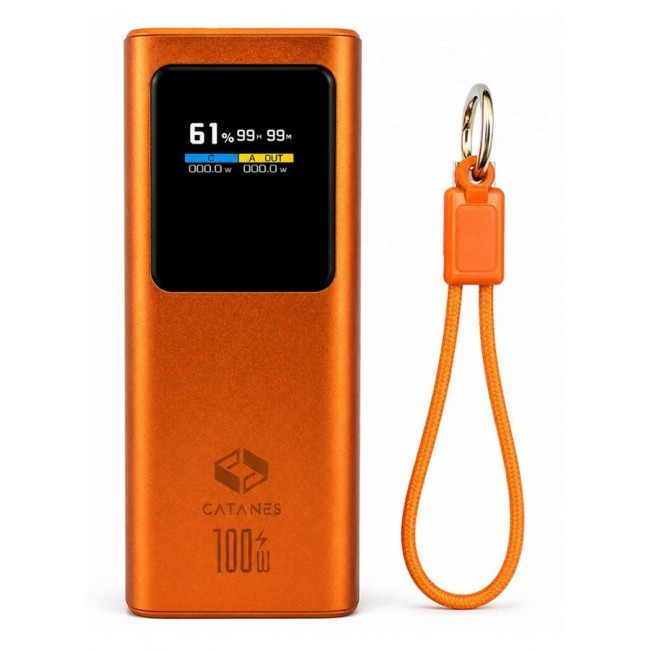 CATANES 20000mAh 100W Super Fast Charging Power Bank with Smart Digital Display and Built-in Type-C Cable - Orange