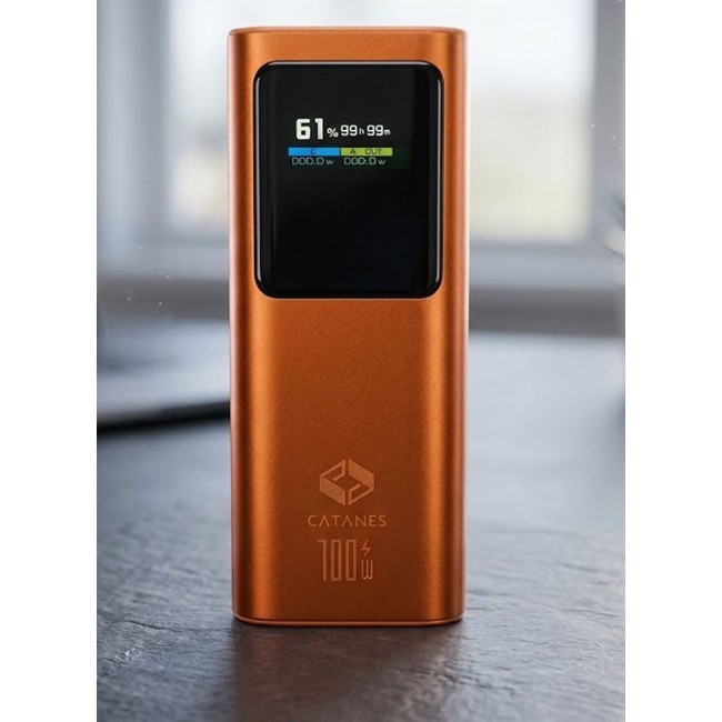 CATANES 20000mAh 100W Super Fast Charging Power Bank with Smart Digital Display and Built-in Type-C Cable - Orange