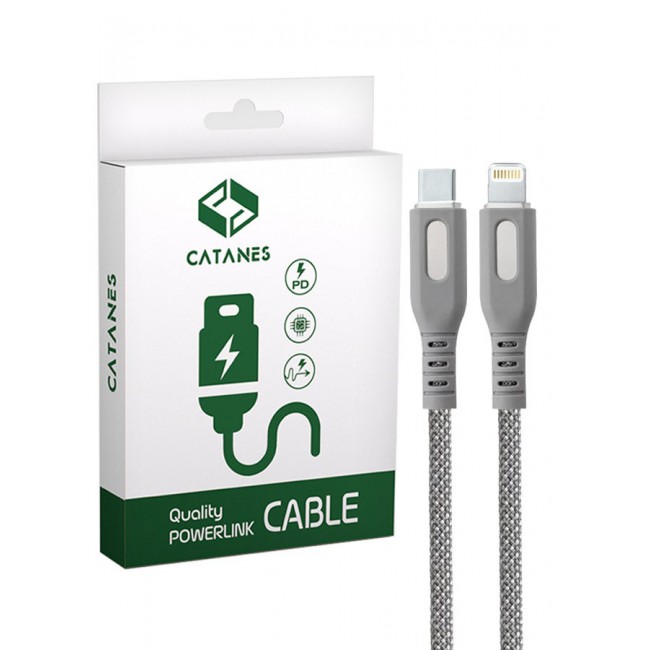 CATANES Magnetic USB-C to Lightning Fast Charging Cable (1M) - PD 18W, Snap-On Design, MFi-Certified, Nylon-Braided - Light Grey