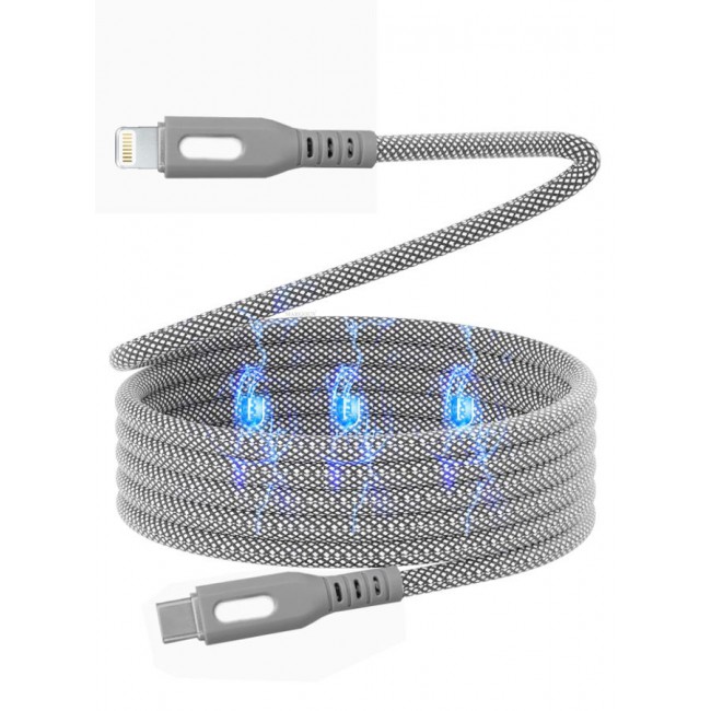 CATANES Magnetic USB-C to Lightning Fast Charging Cable (1M) - PD 18W, Snap-On Design, MFi-Certified, Nylon-Braided - Light Grey