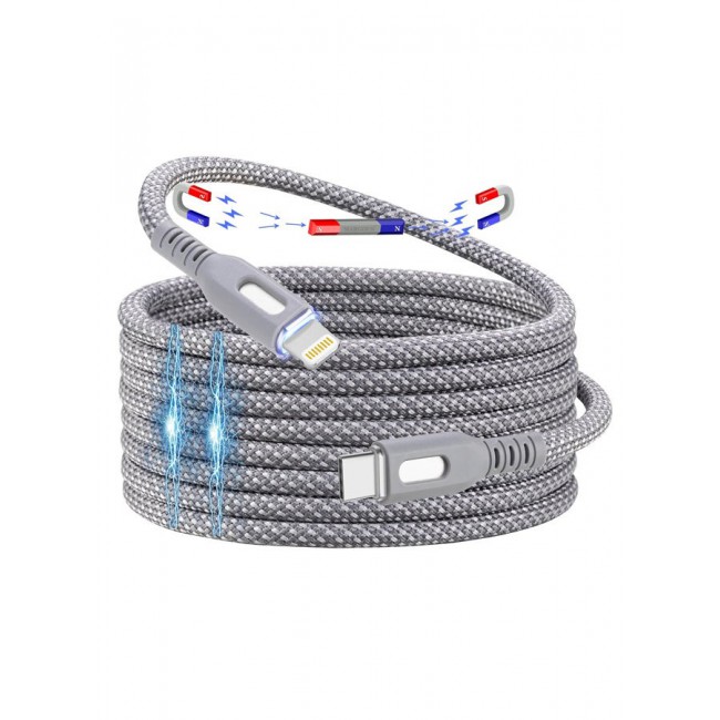 CATANES Magnetic USB-C to Lightning Fast Charging Cable (1M) - PD 18W, Snap-On Design, MFi-Certified, Nylon-Braided - Light Grey