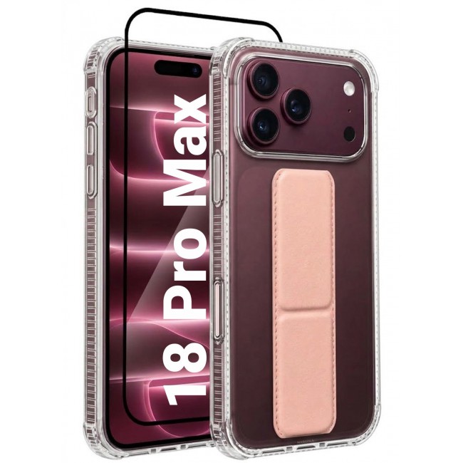 CATANES 2 Pack For iPhone 18 Pro Max Case Clear with Foldable Stand, Shockproof Protective Cover with Reinforced Corners, Transparent Bumper - Pink