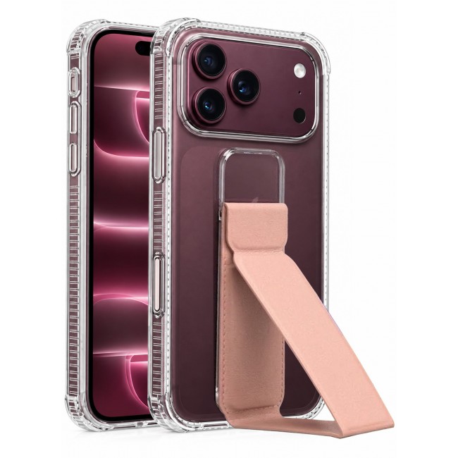 CATANES 2 Pack For iPhone 18 Pro Max Case Clear with Foldable Stand, Shockproof Protective Cover with Reinforced Corners, Transparent Bumper - Pink