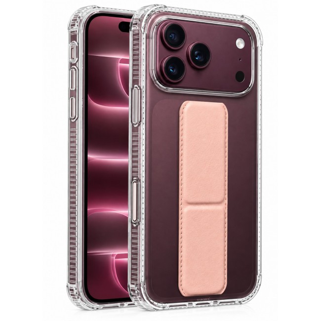 CATANES 2 Pack For iPhone 18 Pro Max Case Clear with Foldable Stand, Shockproof Protective Cover with Reinforced Corners, Transparent Bumper - Pink