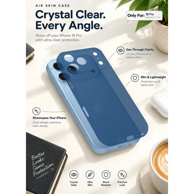 CATANES 2 Pack Air Skin Frosted Matte Case for iPhone 18 Pro with Camera Frame Protection - Stylish Ultra Slim Back Cover - Deep Blue