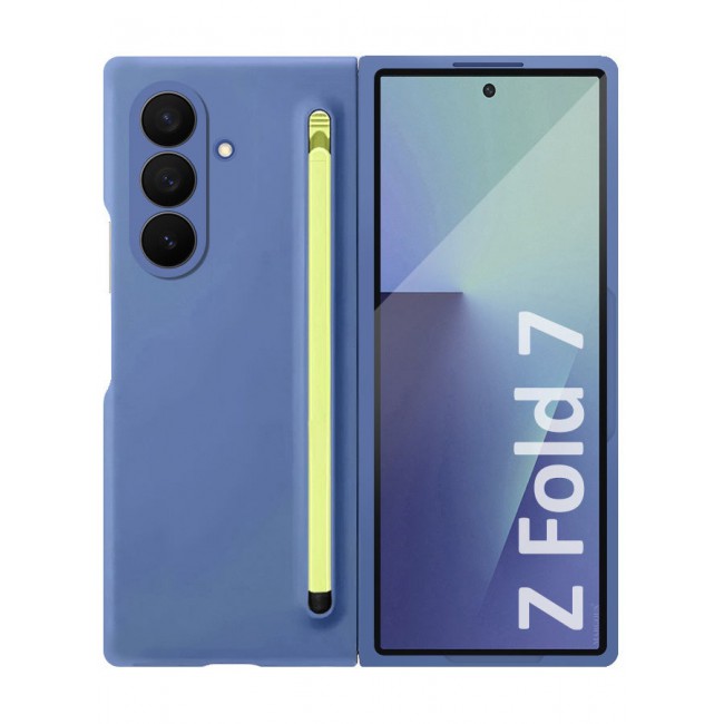 CATANES Case Cover and S Pen for Samsung Galaxy Z Fold 7, Slim Case with Built-in Compact S Pen, Holder and Storage Slot for Pen - Blue