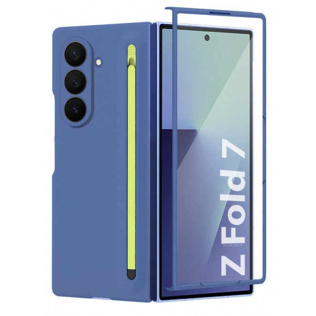 CATANES Case Cover and S Pen for Samsung Galaxy Z Fold 7, Slim Case with Built-in Compact S Pen, Holder and Storage Slot for Pen - Blue