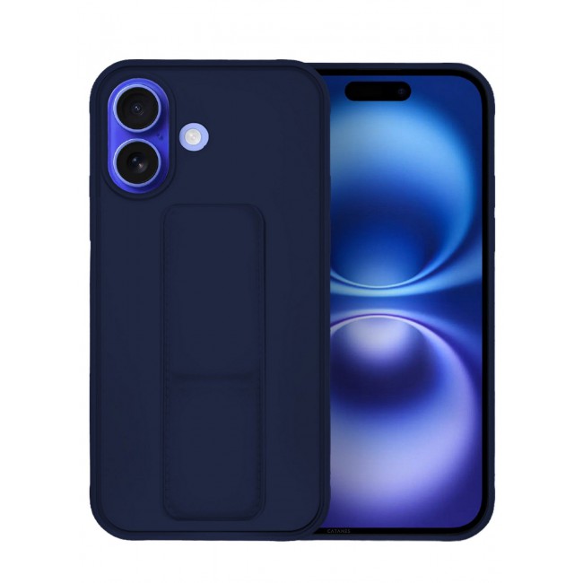 CATANES ( for iPhone 16 ) Case Premium PU Leather Case with Stand Function Shockproof and Anti Scratch Finger Grip Case Cover / Dark Blue