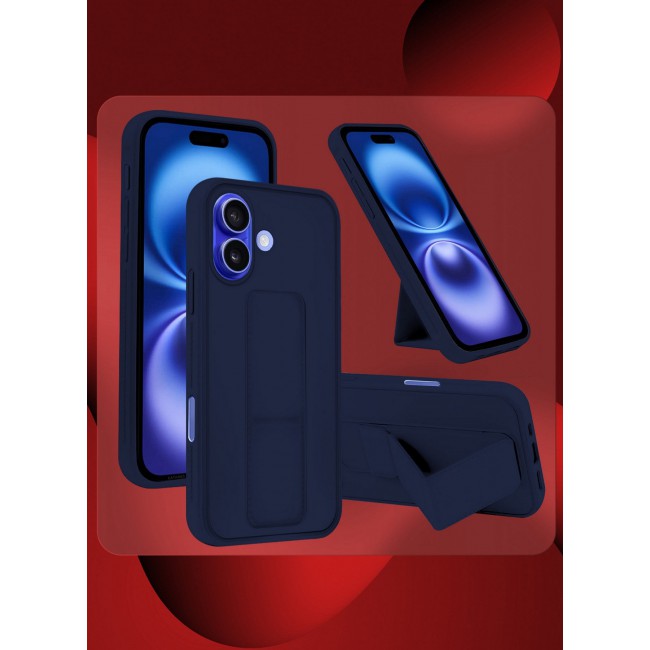 CATANES ( for iPhone 16 ) Case Premium PU Leather Case with Stand Function Shockproof and Anti Scratch Finger Grip Case Cover / Dark Blue