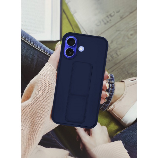 CATANES ( for iPhone 16 ) Case Premium PU Leather Case with Stand Function Shockproof and Anti Scratch Finger Grip Case Cover / Dark Blue