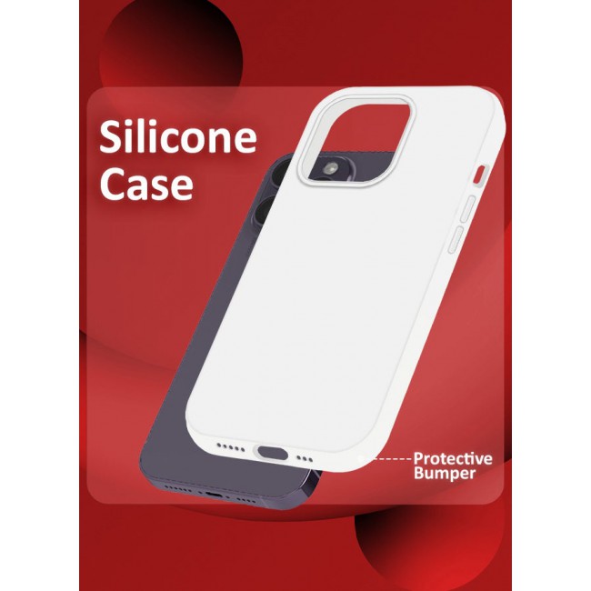 CATANES iPhone 14 Pro Case Silicone Case Full Body Protective Cover Shockproof Slim Phone Case Anti-Scratch Soft Microfiber Lining White