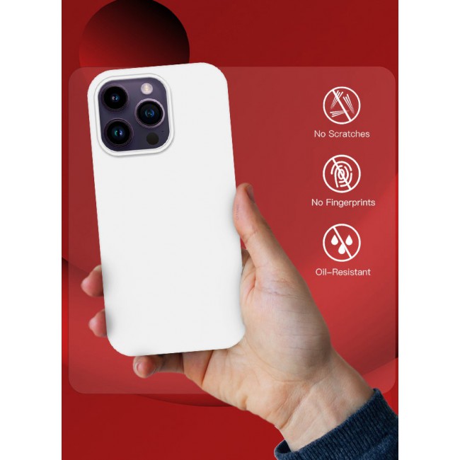 CATANES iPhone 14 Pro Case Silicone Case Full Body Protective Cover Shockproof Slim Phone Case Anti-Scratch Soft Microfiber Lining White