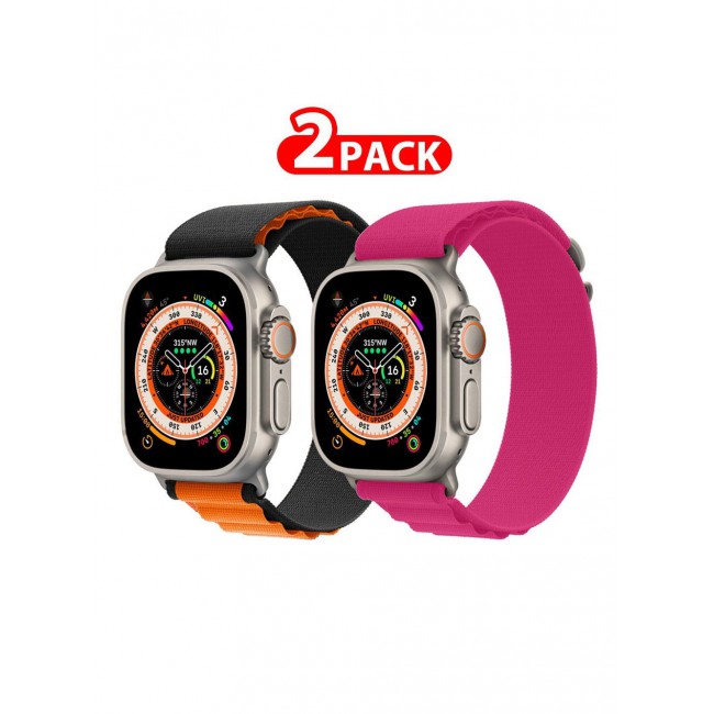 CATANES 2 Pack For Apple Watch Band 49mm 45mm 44mm 42mm Alpine Loop Band Women Men Adjustable with Metal G-Hook Strap for iWatch Ultra Series SE 8/7/6/5/4/3/2/1 Dark Pink/Black Orange