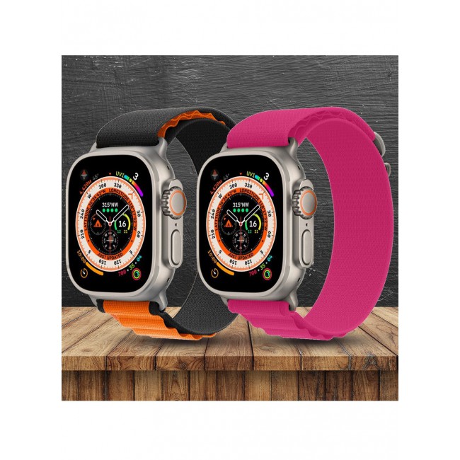 CATANES 2 Pack For Apple Watch Band 49mm 45mm 44mm 42mm Alpine Loop Band Women Men Adjustable with Metal G-Hook Strap for iWatch Ultra Series SE 8/7/6/5/4/3/2/1 Dark Pink/Black Orange