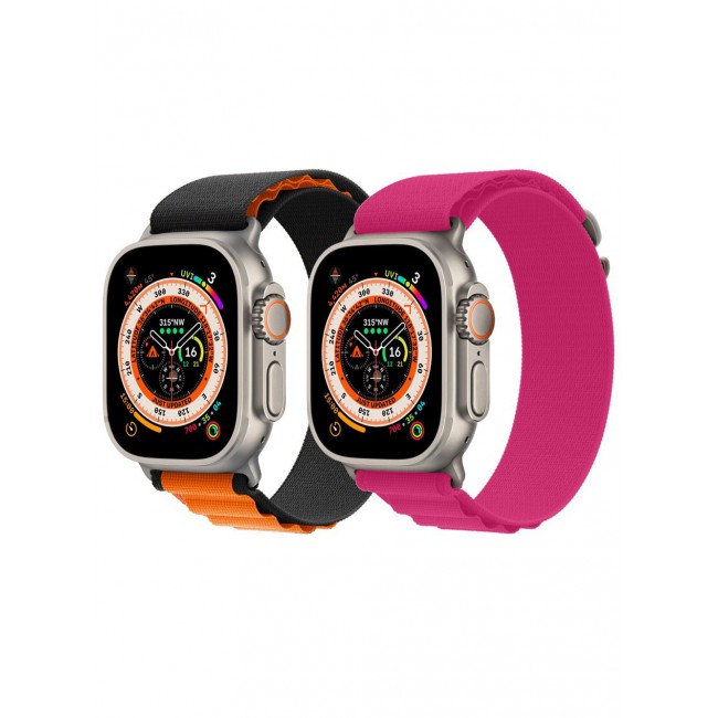 CATANES 2 Pack For Apple Watch Band 49mm 45mm 44mm 42mm Alpine Loop Band Women Men Adjustable with Metal G-Hook Strap for iWatch Ultra Series SE 8/7/6/5/4/3/2/1 Dark Pink/Black Orange