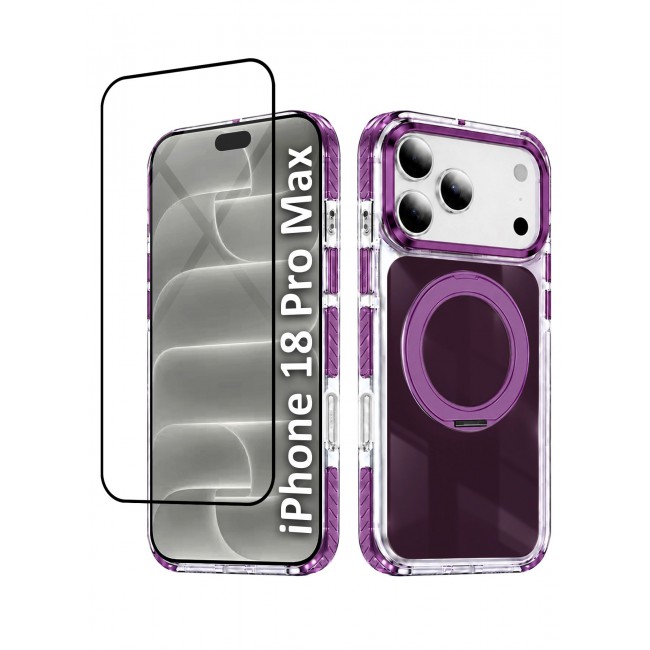 CATANES 2 Pack Magnetic Case For iPhone 18 Pro Max Clear TPU Cover with 360-Degree Rotating Ring Kickstand - Burgundy
