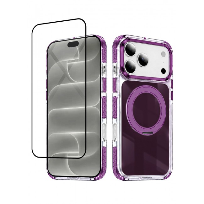 CATANES 2 Pack Magnetic Case For iPhone 18 Pro Max Clear TPU Cover with 360-Degree Rotating Ring Kickstand - Burgundy