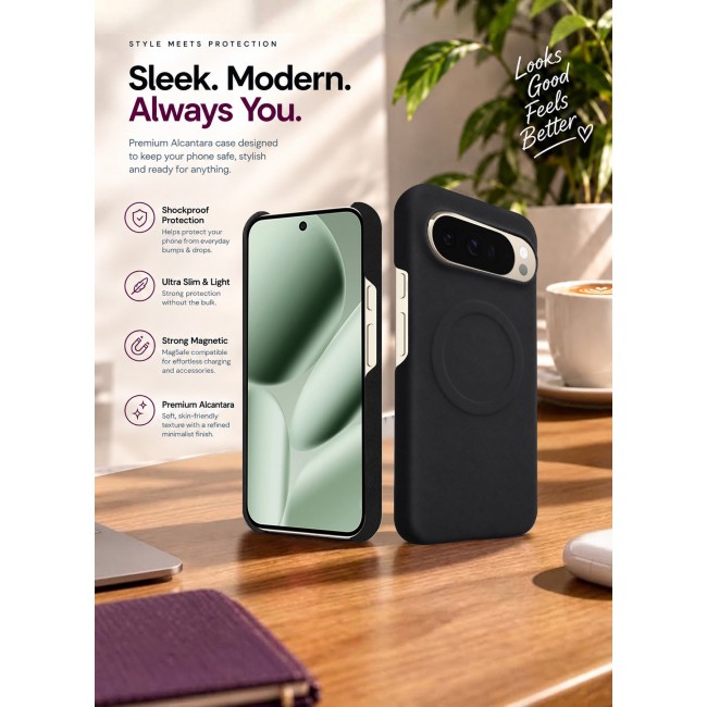CATANES Premium Alcantara Case for Google Pixel 10 Pro XL Magnetic Shockproof Slim Cover - Black